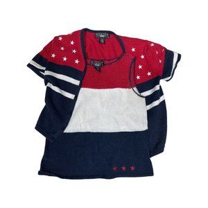 Norton Studio 2 pc Stars Stripes tank and short sleeve button cardigan Petite Sm